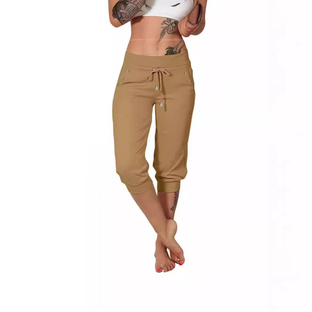 Tight-fitting High-waisted Drawstring-pocket Sweatpants by Ricaloux