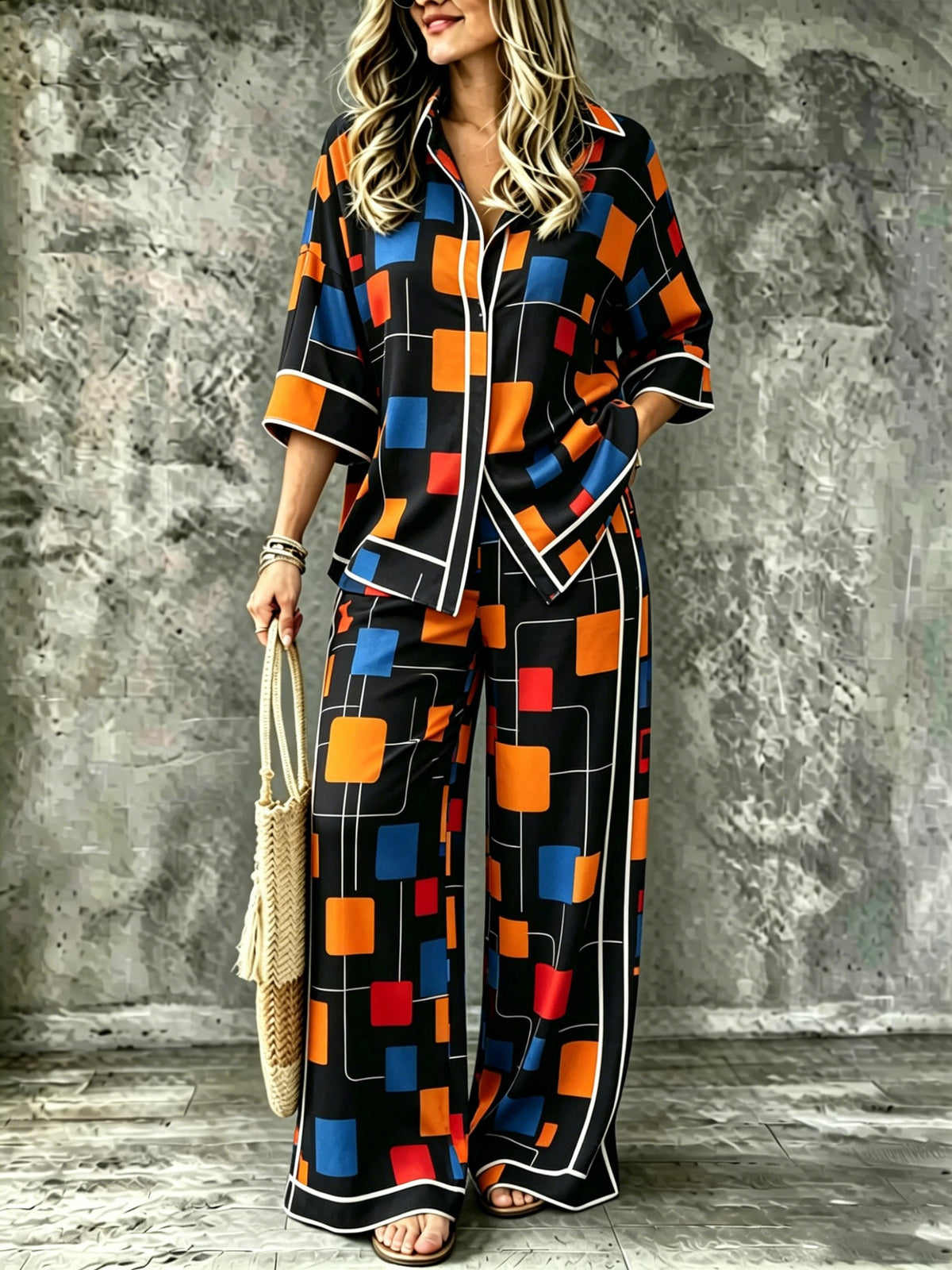Spring Summer Womens Shirt Set With Digital Print by Ricaloux