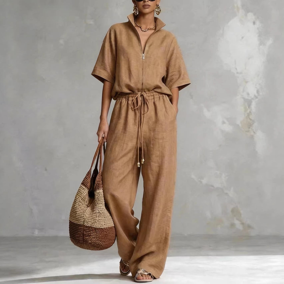 Womens Cotton-Linen Fashionable Casual Set by Ricaloux