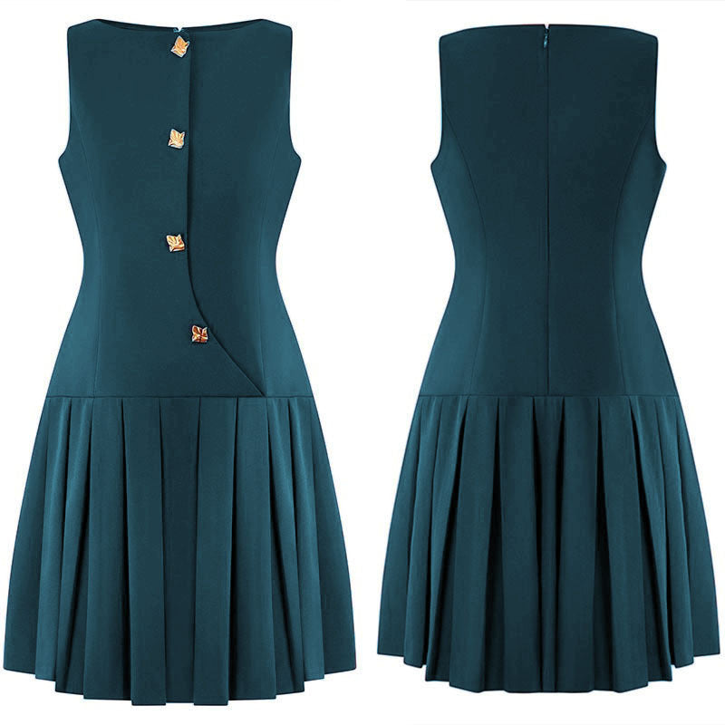 Womens Elegant Sleeveless Pleated Dress by Ricaloux