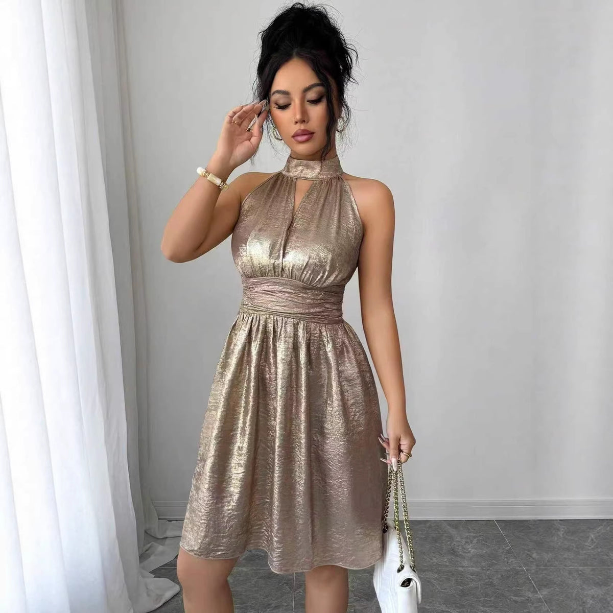Shiny Waist-cinching Cutout Evening Gown For Socialites by Ricaloux