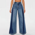 Womens Contrasting-Color Loose-Fit Stretch Wide-Leg Jeans by Ricaloux
