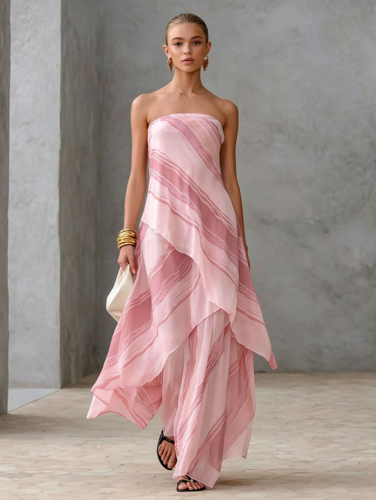 Womens Casual Striped Off-shoulder Sleeveless Dress by Ricaloux