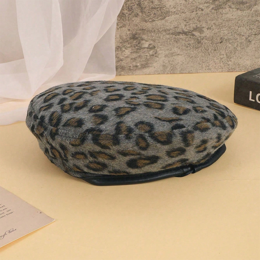 Men's And Women's Identical Leopard Print Texture PU Leather Base Cap To Enhance The Atmosphere, Sweet And Cool Girl Style Fedora Hat, Suitable For Outdoor Shopping, Daily Dates. by Ricaloux