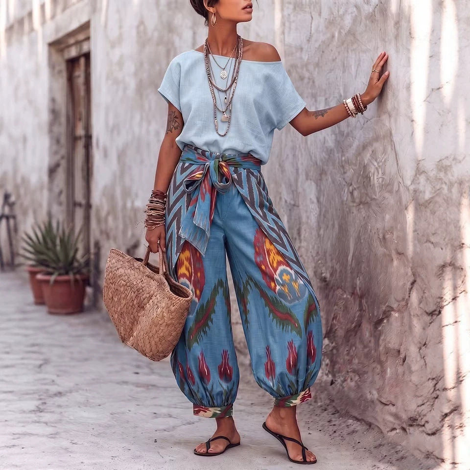 Womens Printed Top And Pants Two-piece Set – Premium 0 | RICALOUX
