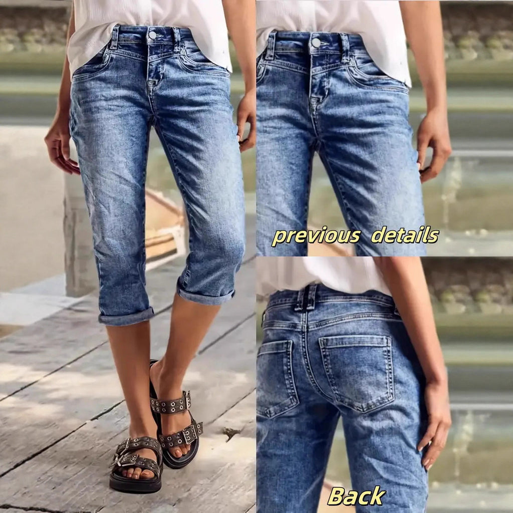 Crafted Wash Cuffed Hem Versatile Denim Mid-length Shorts by Ricaloux