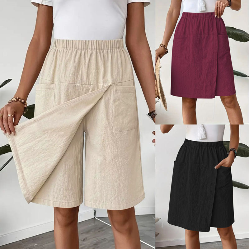 Women's Casual Elastic Waist Skort With Pockets Lightweight Wrap Front Knee-Length Shorts For Summer by Ricaloux
