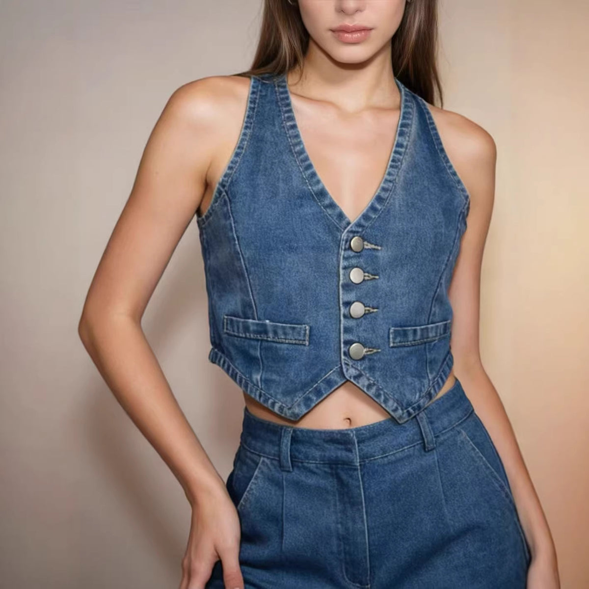 Womens Retro Casual Fashion Denim Vest by Ricaloux