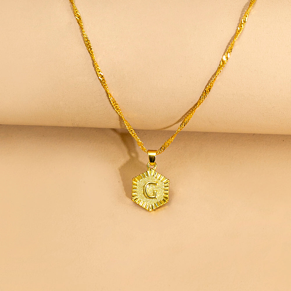 Initial Letter Hexagon Pendant Necklace For Women Jewelry by Ricaloux
