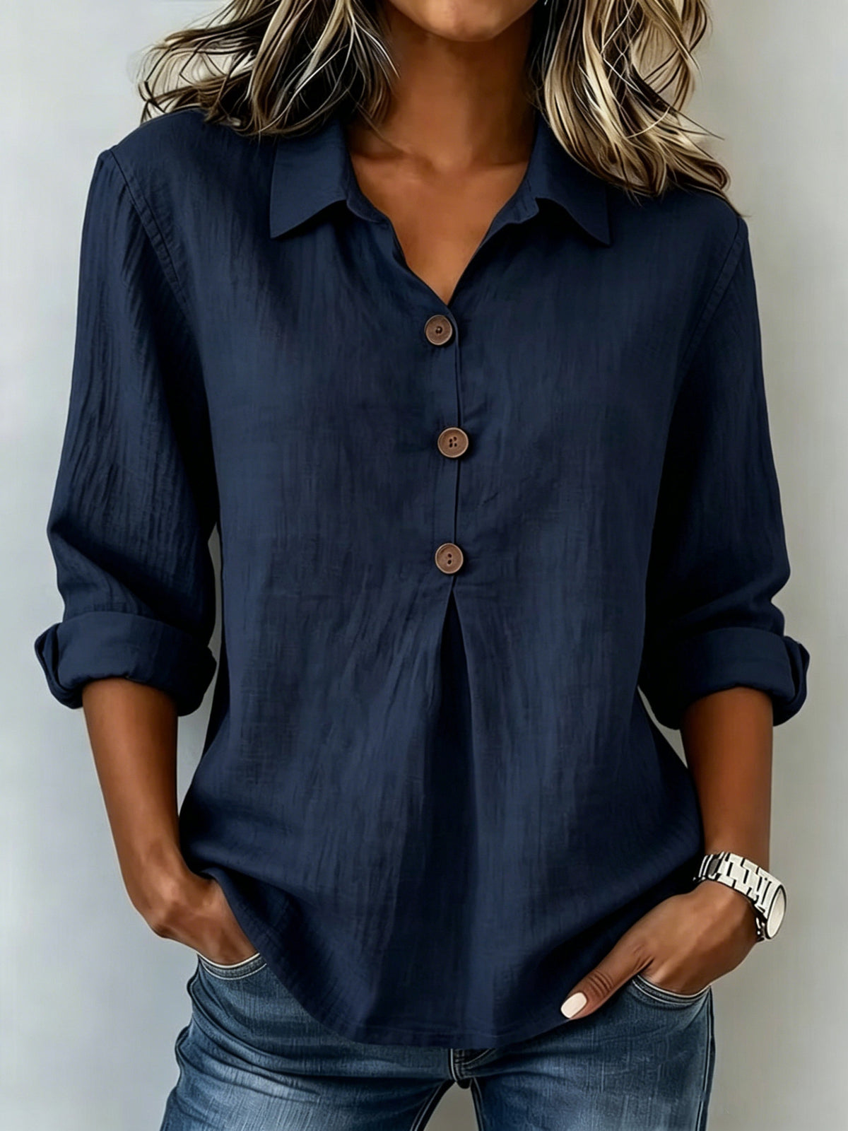 Cotton-linen Button-up Top Fashionable And Relaxed-fit Long-sleeve Shirt – Premium 0 | RICALOUX