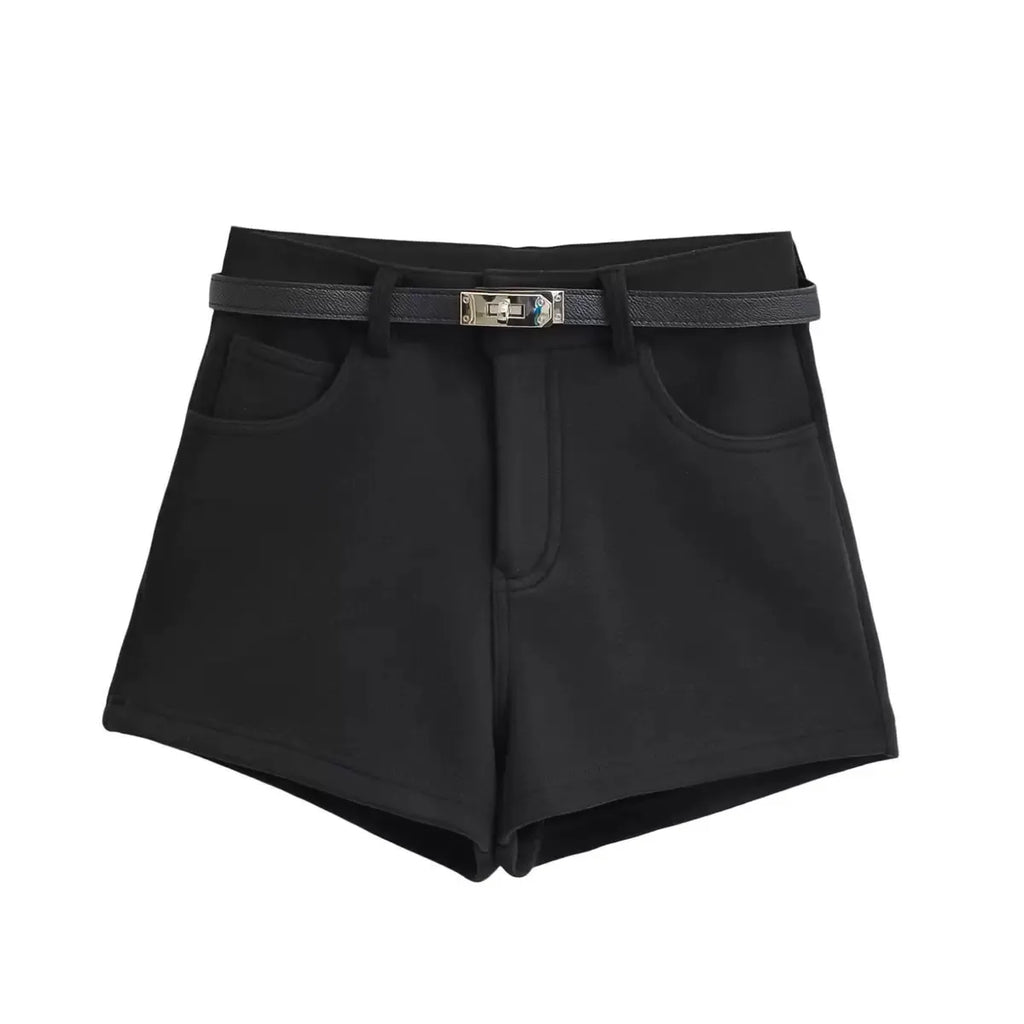 Sexy Velvet-Trimmed High-Waisted Chic Casual Outerwear Hot Pants by Ricaloux