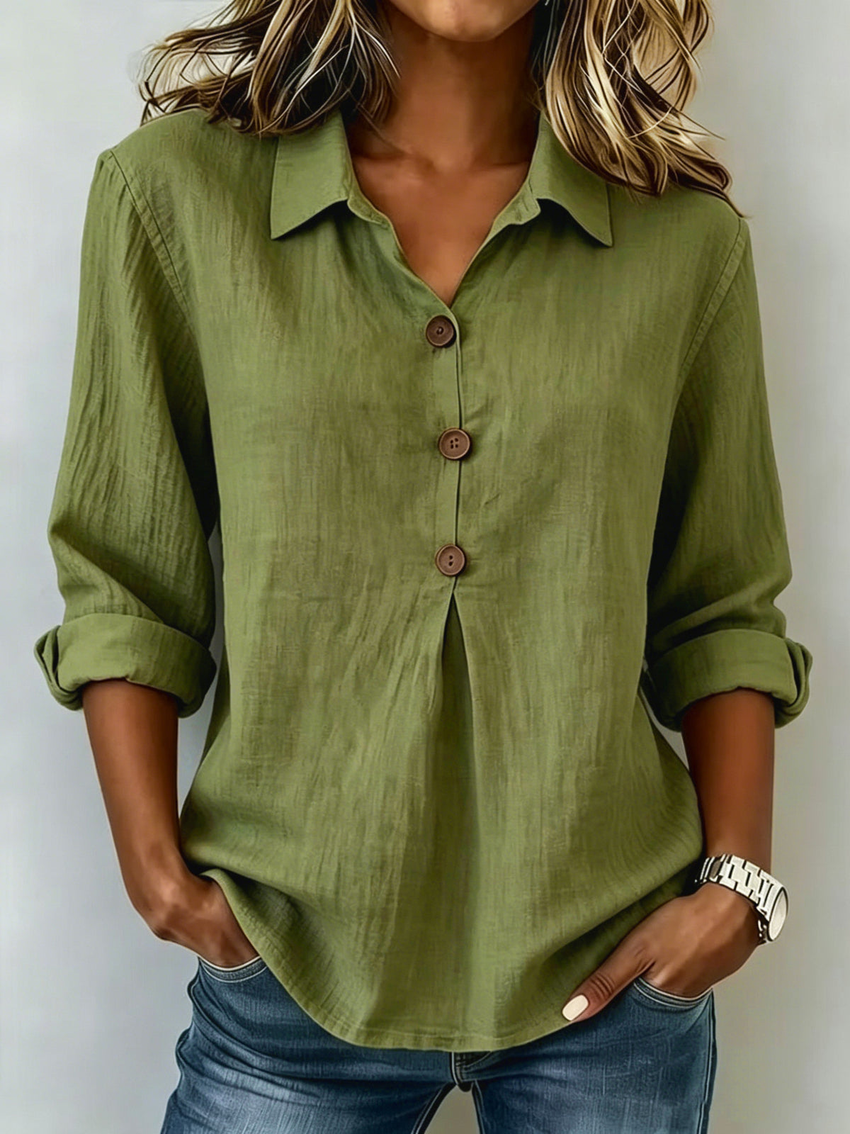 Cotton-linen Button-up Top Fashionable And Relaxed-fit Long-sleeve Shirt – Premium 0 | RICALOUX