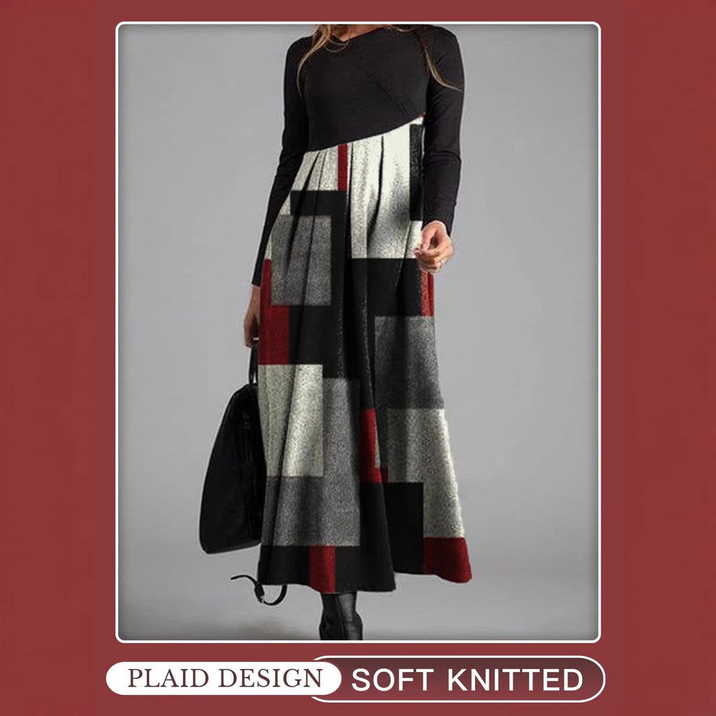 New Womens Long Sleeve Patchwork Plaid Dress by Ricaloux