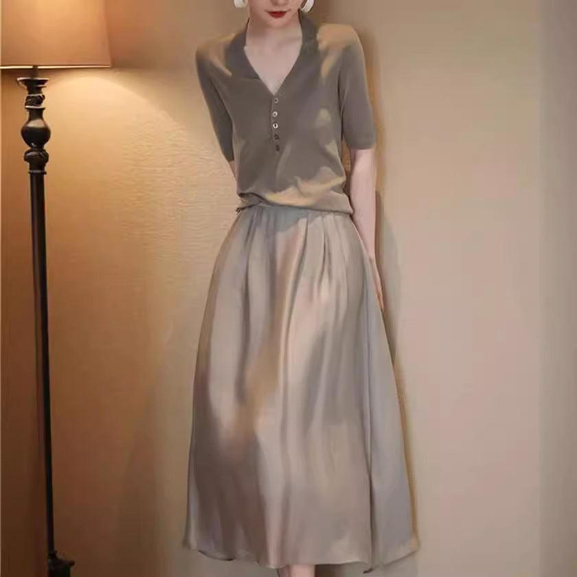 Womens Knitted Top And Skirt Two-piece Set by Ricaloux