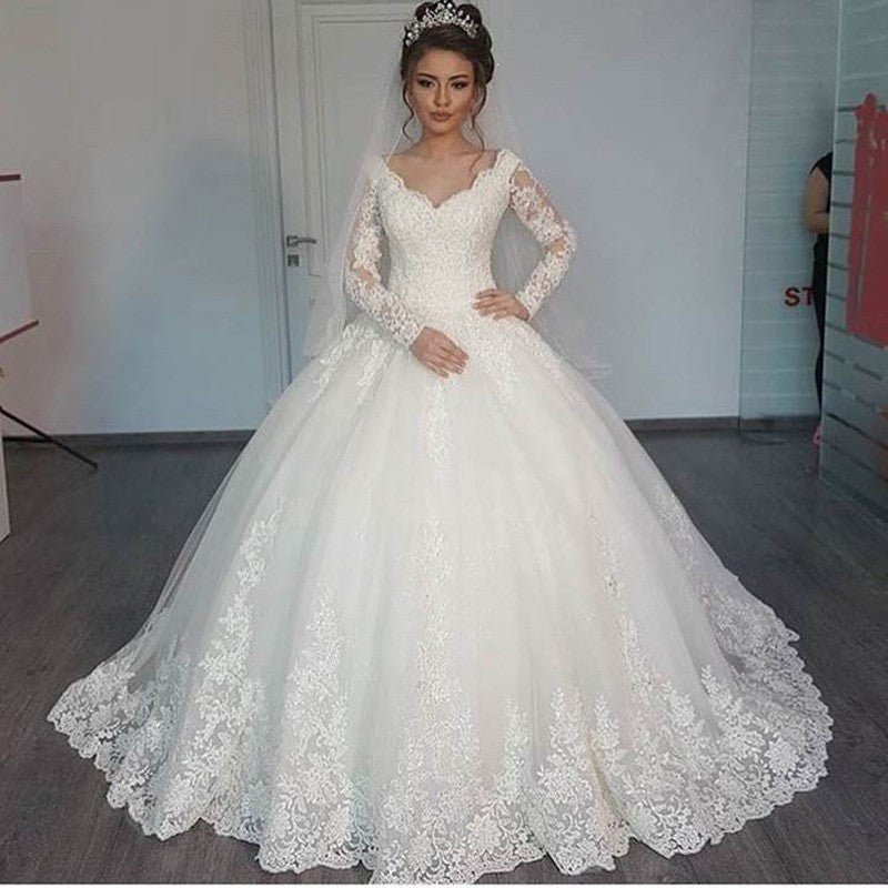 Women's Long Sleeve Lace Wedding Dresses Bridal - RICALOUX