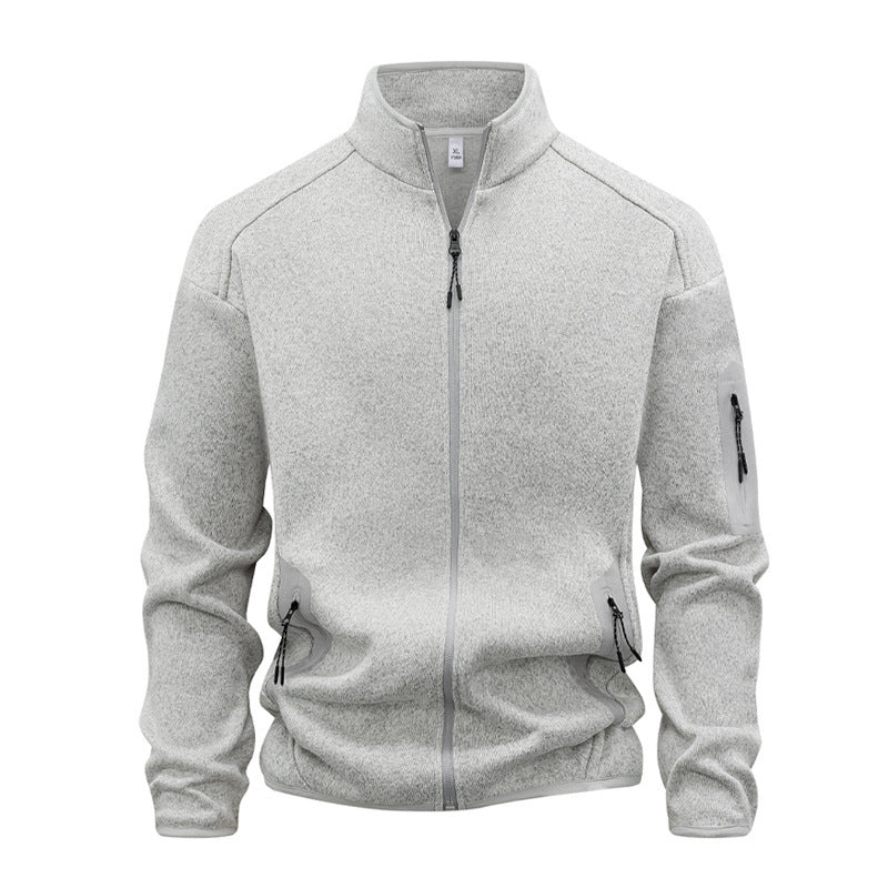 Zippered Pocket Long-sleeve Stand-collar Cardigan Sweatshirt by Ricaloux