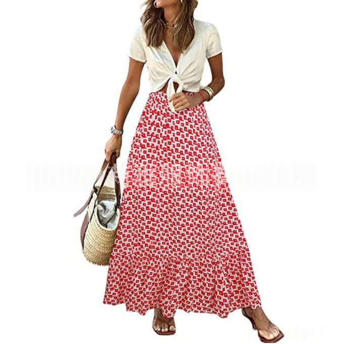 Printed Beach Casual Pleated Maxi Skirt – Premium 0 | RICALOUX