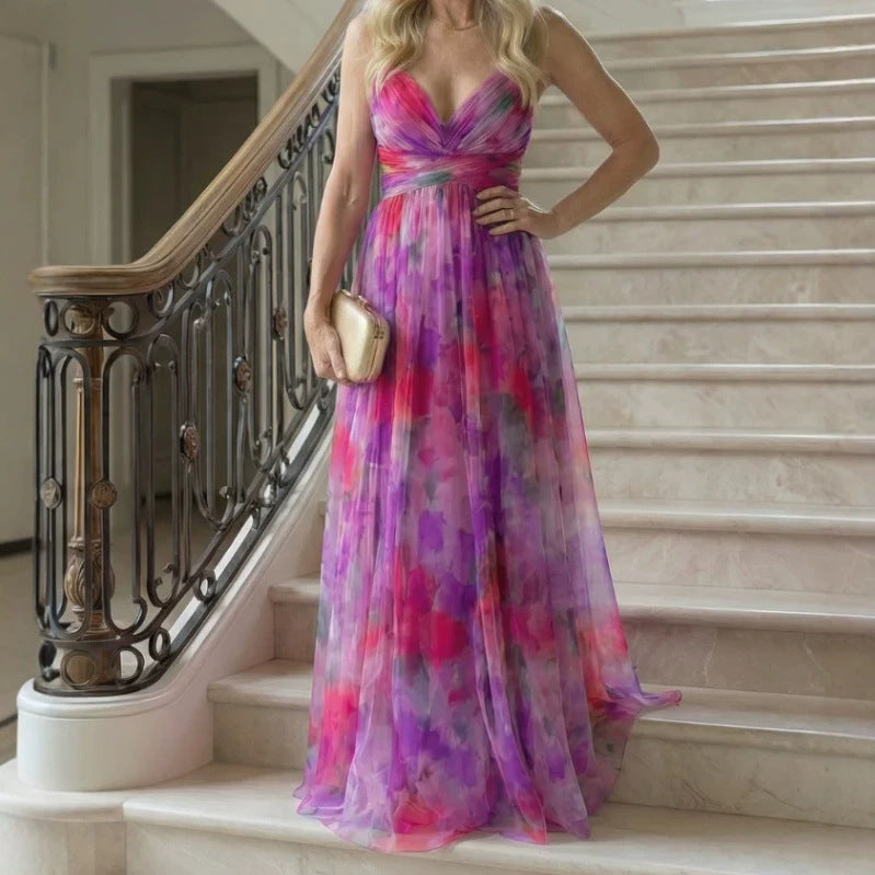 Womens Digital-Print Chiffon Long Dress – Premium 0 | RICALOUX
