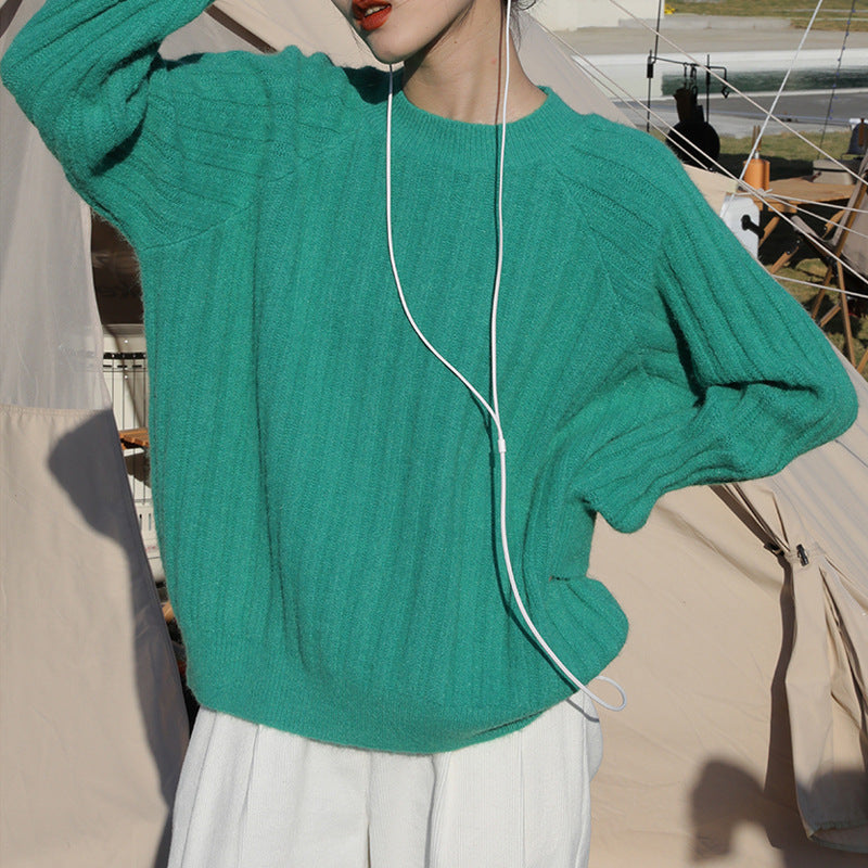 Womens Round-neck Loose-fit Knitted Bottoming Sweater by Ricaloux