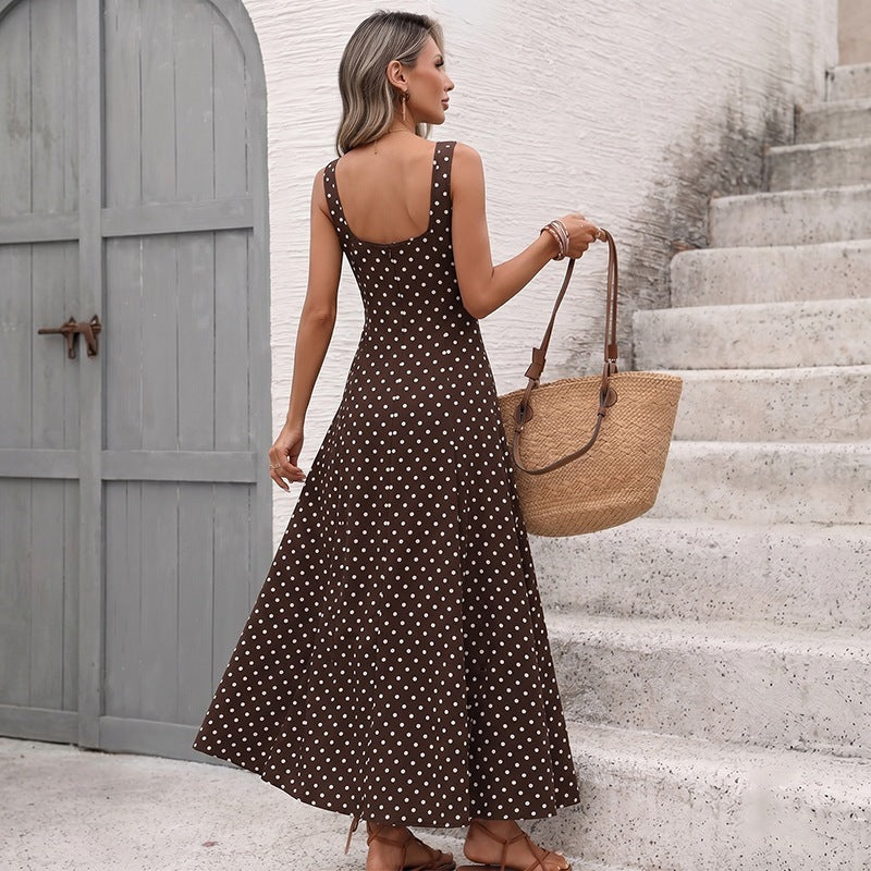 Square-neck Polka-dot Sleeveless Slip Dress For Women – Premium 0 | RICALOUX