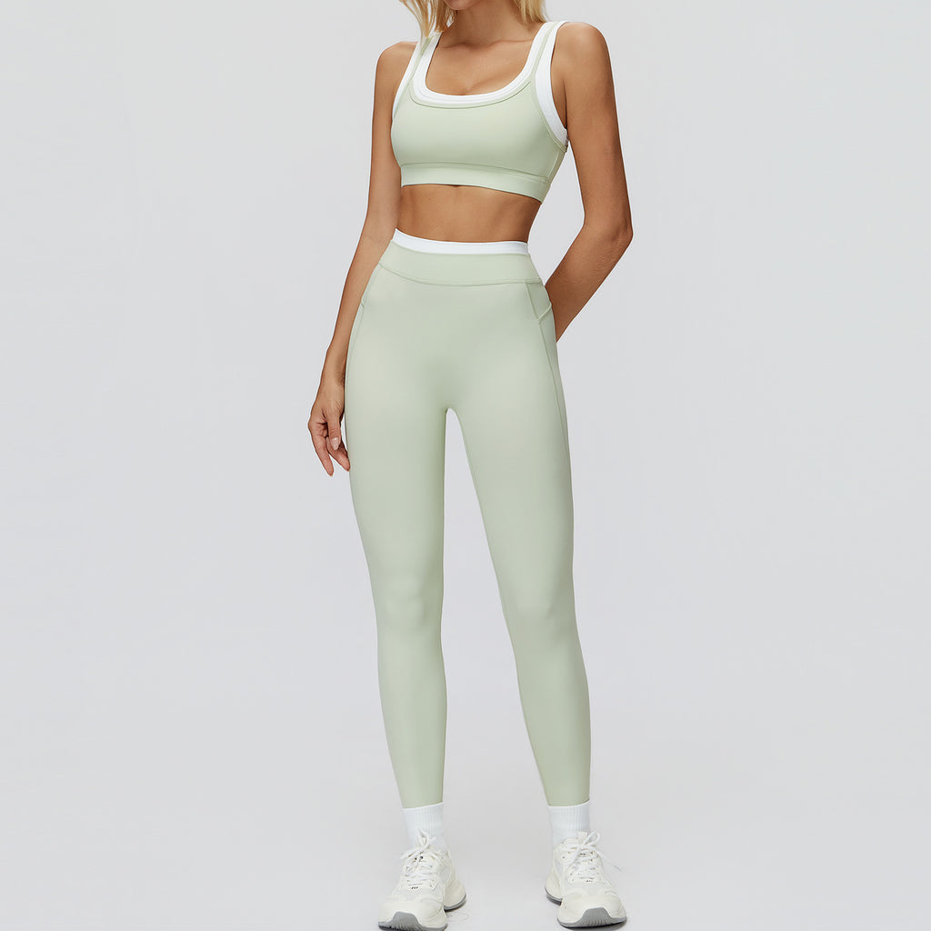 Contrast Nude Yoga Suit Thread by Ricaloux