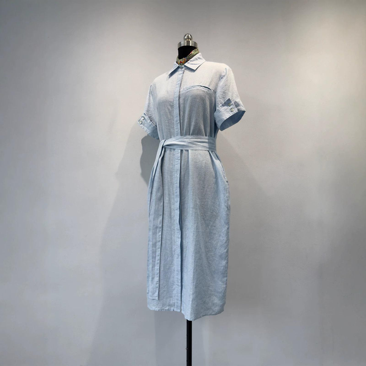 Womens Linen Shirt Dress With A Turn-down Collar And A Fitted Waist – Premium 0 | RICALOUX