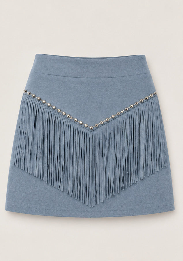 Retro Tassel-studded Faux Suede A-line Mini Skirt by Ricaloux