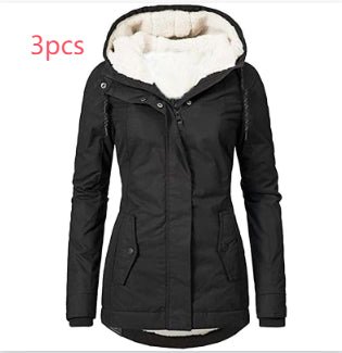 Solid Color Pocket Long-sleeve Zipper Fleece Padded Coat Women - RICALOUX