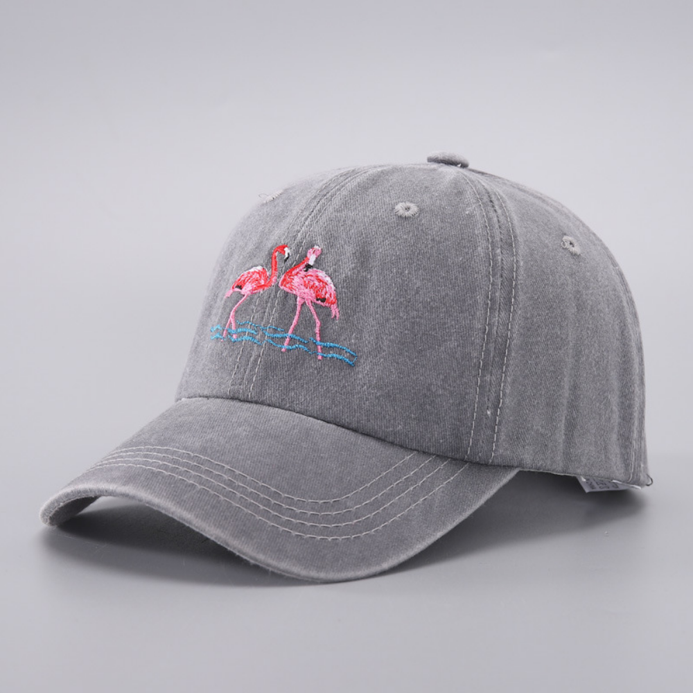 Women's Distressed Washed Flamingo Embroidery Fashion Trend Baseball Cap Suitable For Daily Commuting, Outdoor Activities, Seaside Vacations, And Sun Protection. by Ricaloux