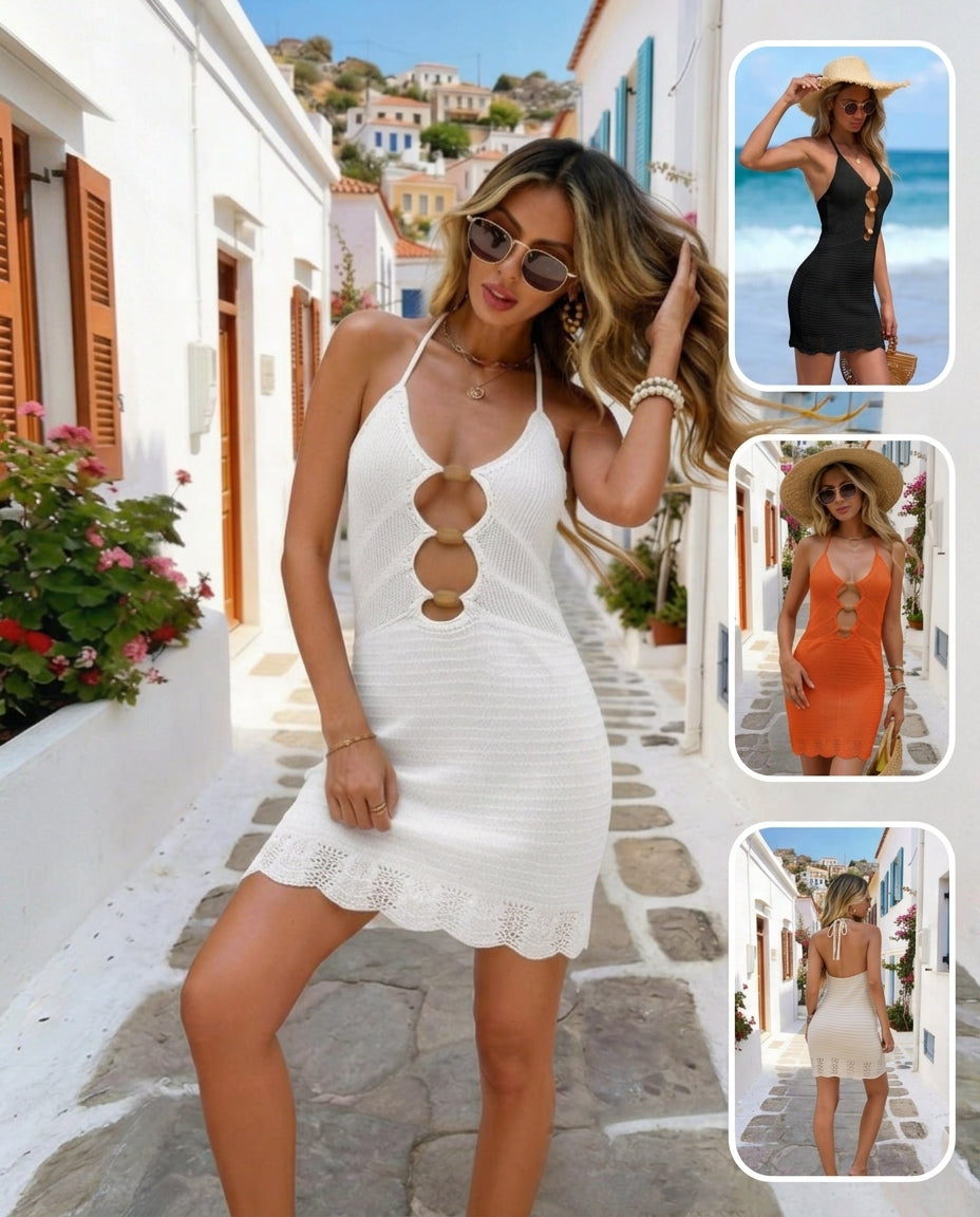 2026 New Cross-Border Beach Dress, Waist Cinching Sundress With Wooden Bead Embellishments, Spaghetti Strap Bikini Cover Up by Ricaloux