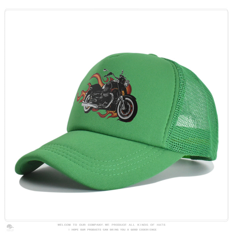 Summer Sun-Protection Breathable Outdoor Visor Cap With Motorcycle Print Baseball Hat by Ricaloux