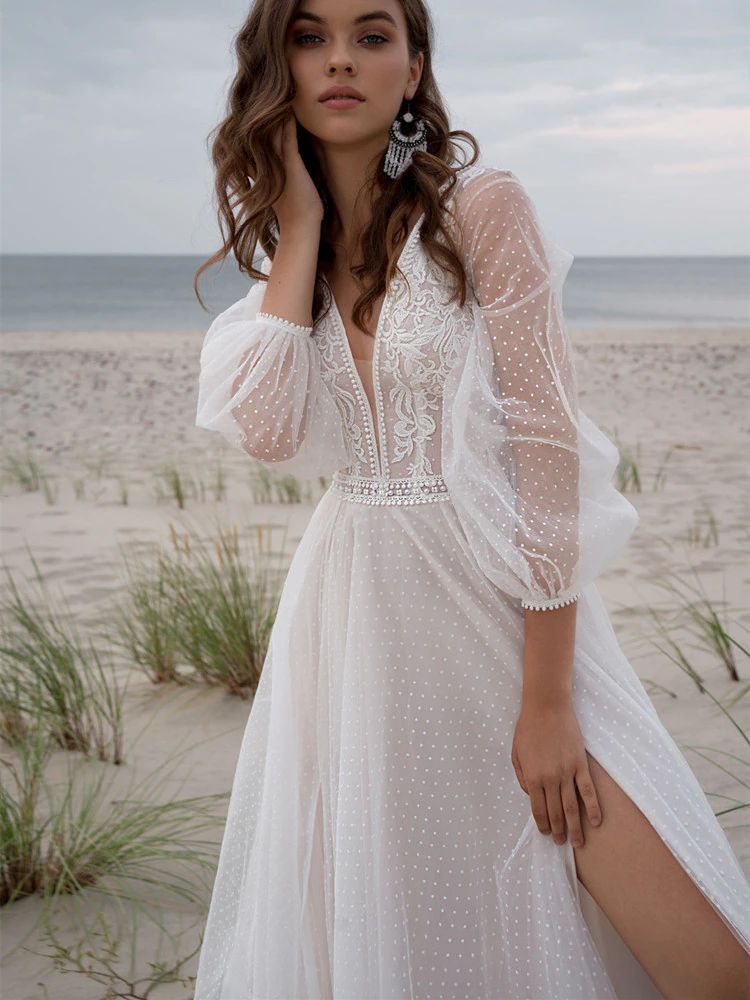 Wish Mesh Split New Light Women's Wedding Dress - RICALOUX