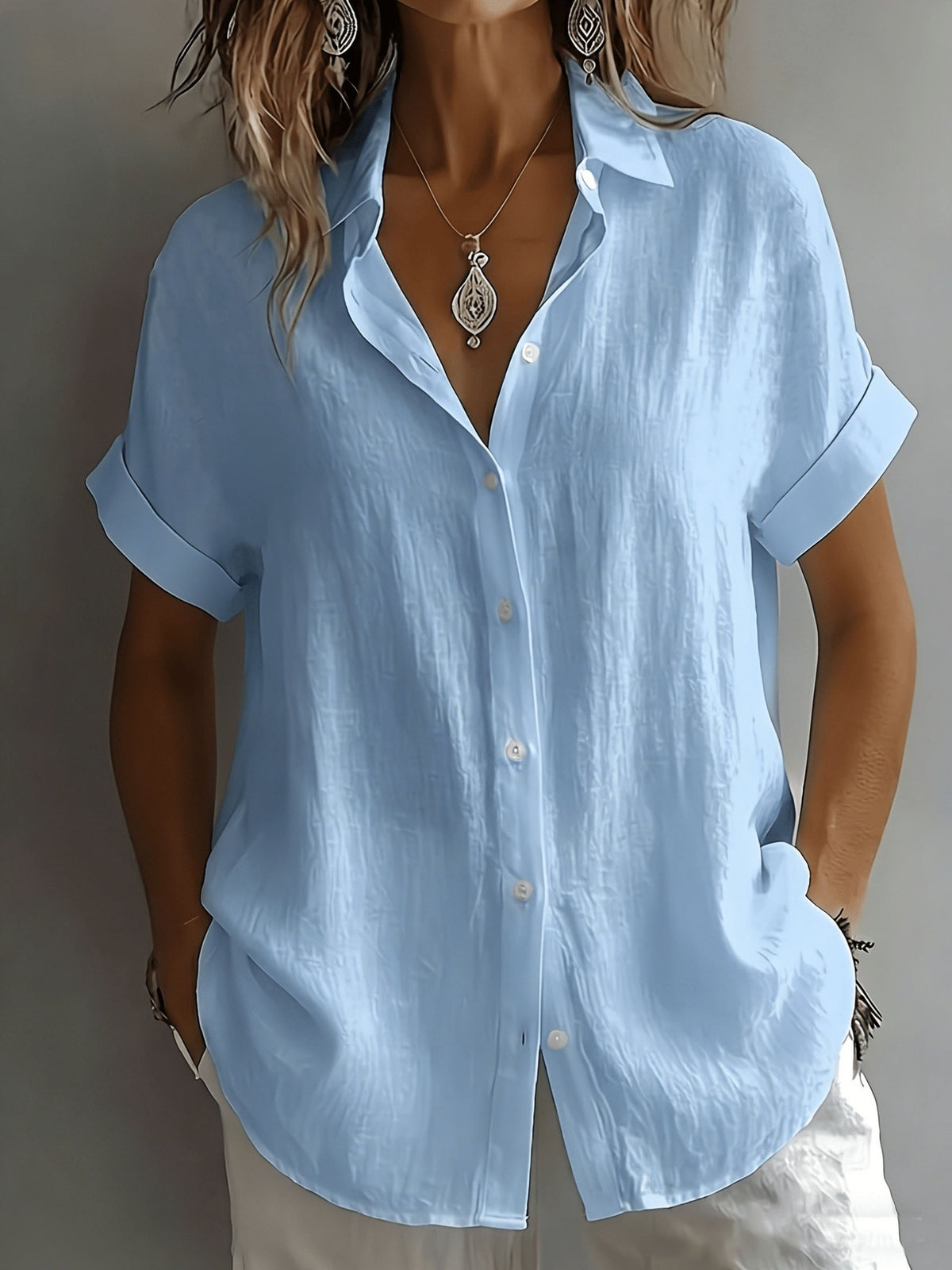 Womens Breathable Pleated-texture Casual Blouse by Ricaloux