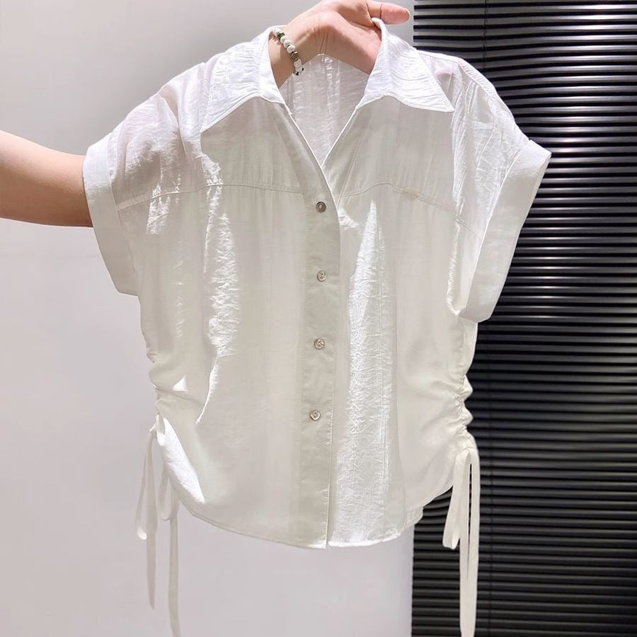 Yellow Polo-collar Short-sleeve Chiffon Top – Premium 0 | RICALOUX