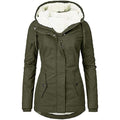Solid Color Pocket Long-sleeve Zipper Fleece Padded Coat Women - RICALOUX