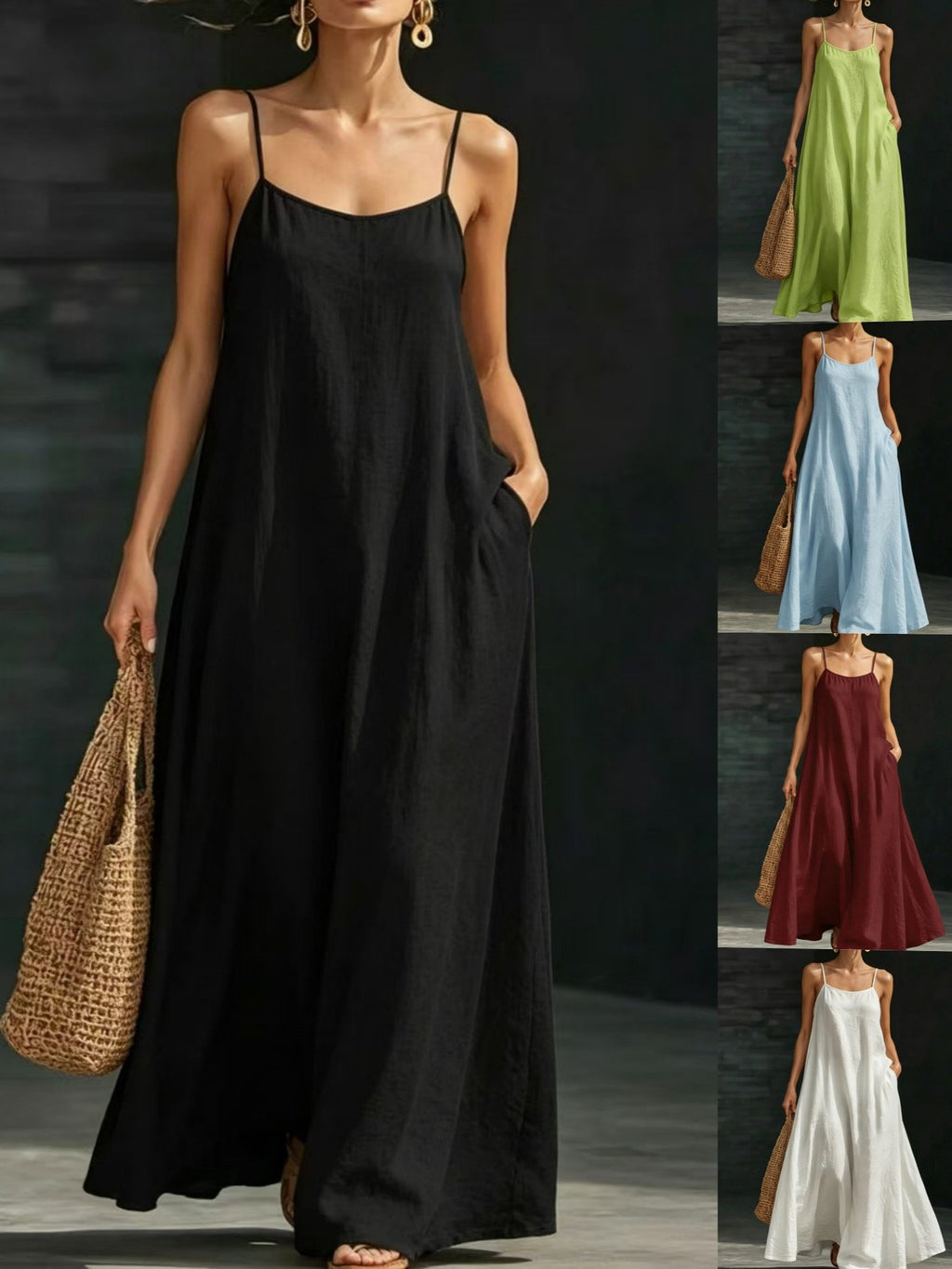 Summer Beach Strap Long Dress Loose And Flowing Casual Strap Long Dress Vacation Style Dress by Ricaloux