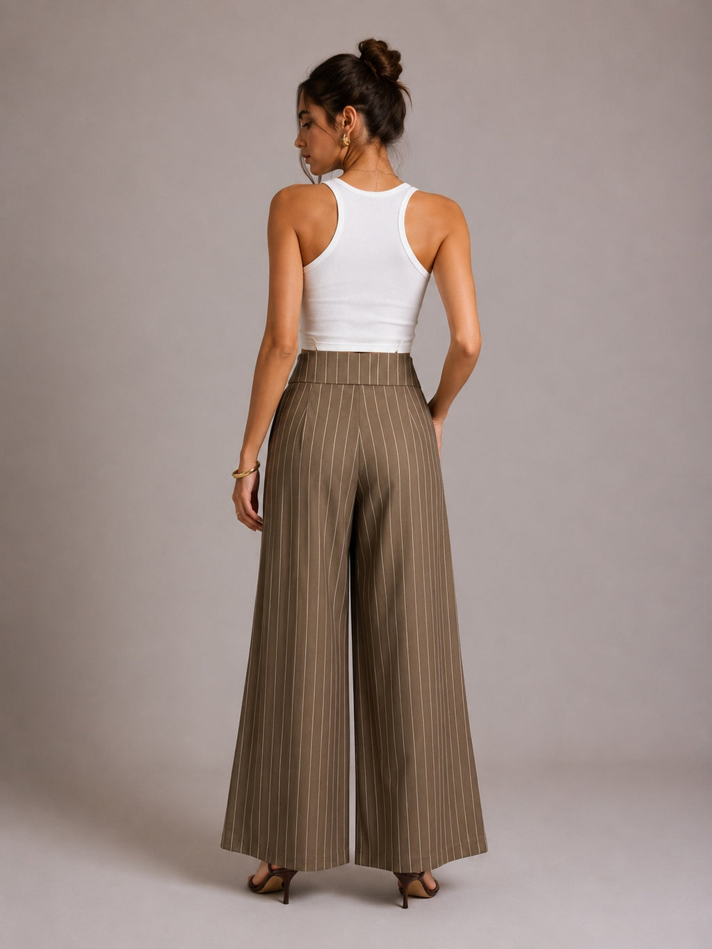 Vertical Pinstripe Turn-Down Lapel High Waist Pleated Wide Leg Tailored Pants – Premium 4 | RICALOUX