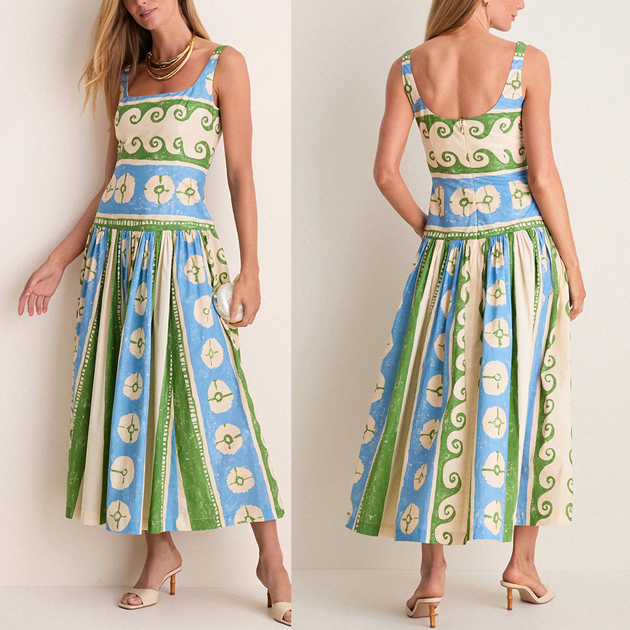 Summer New Linen Position-print Dress For Women by Ricaloux