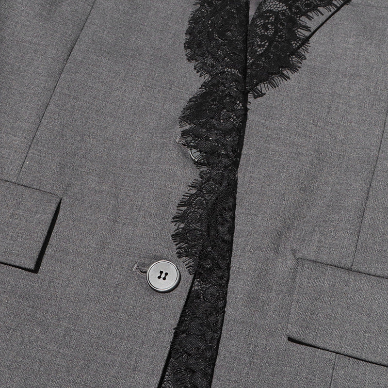 Elegant Grey Blazer Featuring A Lace-paneled Embroidered Lapel – Premium 4 | RICALOUX