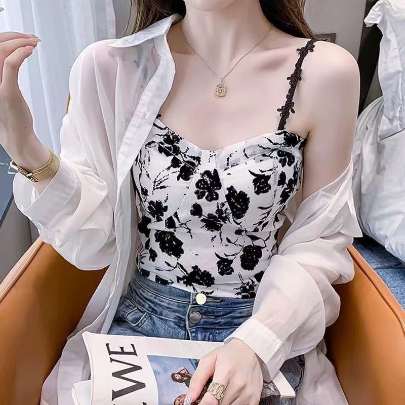 French-style Vintage Rose-print Top by Ricaloux