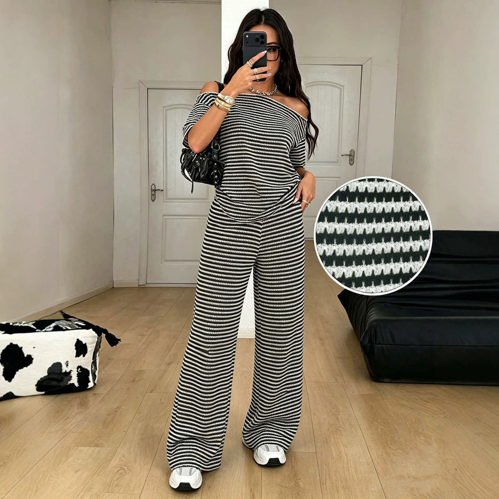 Slimming Casual Two-piece Set Top Wide-leg Trousers by Ricaloux