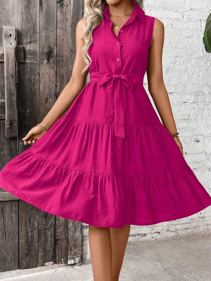 Womens New-style Solid-color Button-down Dress by Ricaloux
