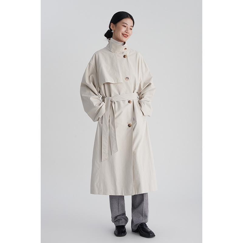 Autumn Korean-style Minimalist Casual Vintage Cropped Silhouette Contrast-color Trench Coat For Women by Ricaloux