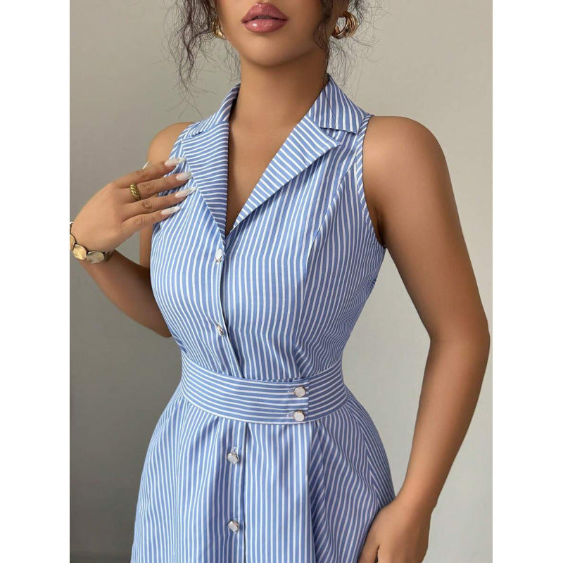 Elegant And Refined Casual Striped Dress For Women by Ricaloux