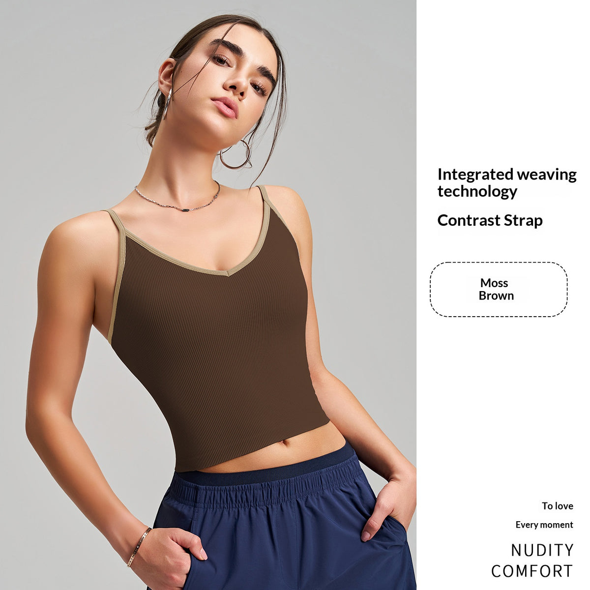 Color-block V-neck Camisole With Built-in Padded Cups, Color-block Straps, Wearable As Outerwear, Sports Tank Top For Pilates And Yoga With Back-flattering Design by Ricaloux