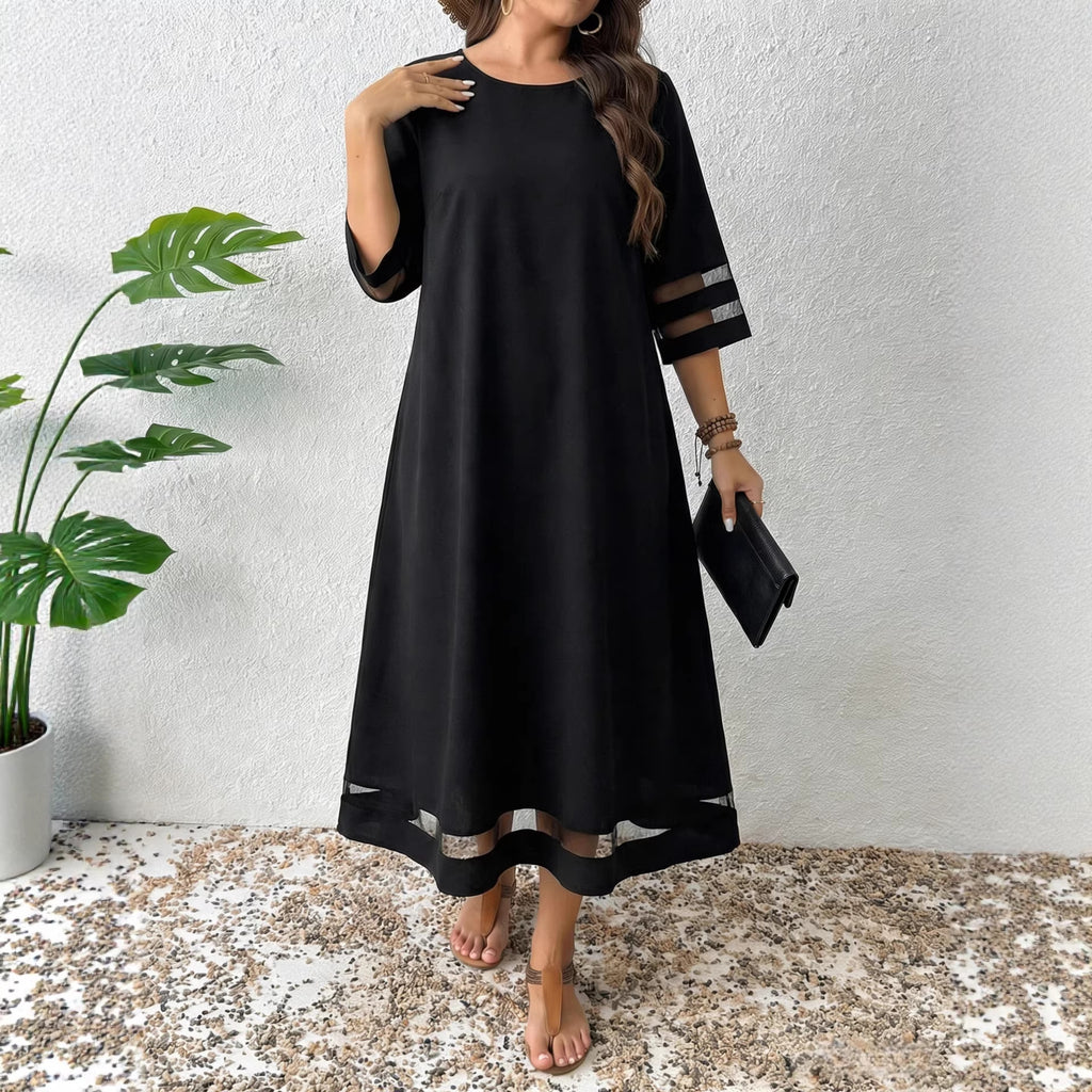 A-line Dress With Mesh-sleeve Paneling by Ricaloux