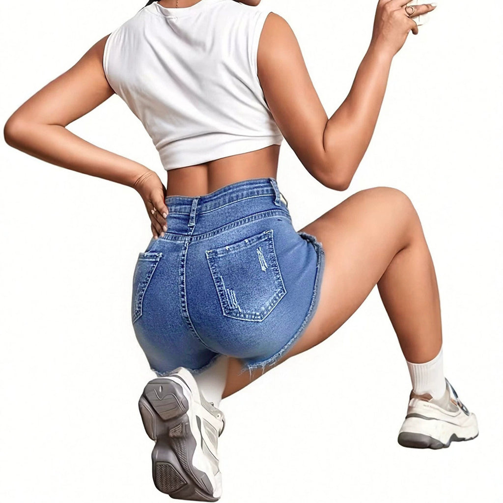 Womens Heavy-Duty Rhinestone-Embellished Denim Shorts by Ricaloux
