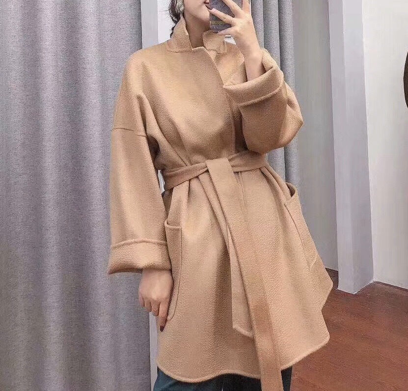 Mid-length Double-faced Wool Belted Coat by Ricaloux
