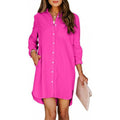 Pocketed Cotton-buttoned Belted Long-sleeved Solid-color High-low Blouse – Premium 0 | RICALOUX