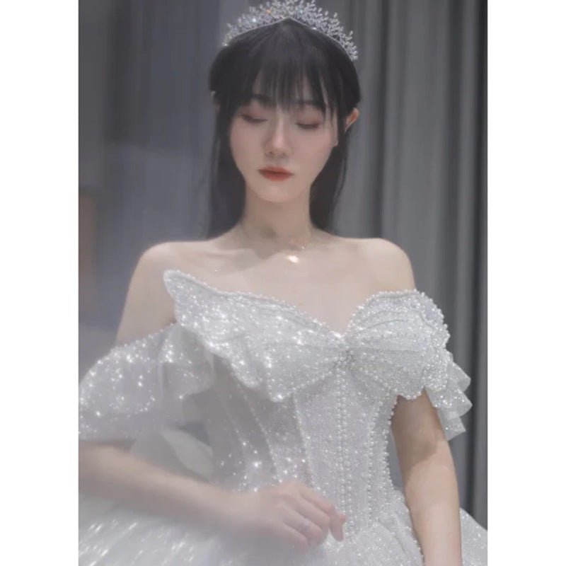 One-shoulder High-quality Long Trailing Heavy Industry Retro Wedding Dress - RICALOUX